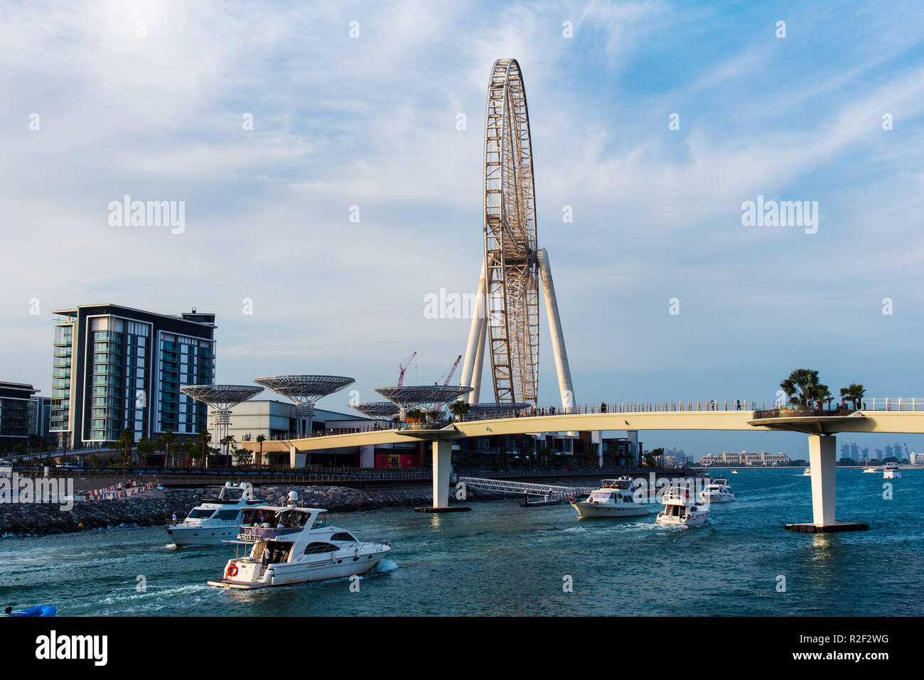 Dubai, Emirati Arabi Uniti - 16 Novembre 2018: Ain Dubai ruota panoramica Ferris e Bluewaters isola aperto recentemente tempo libero e viaggi spot in vista di Dubai da Foto Stock