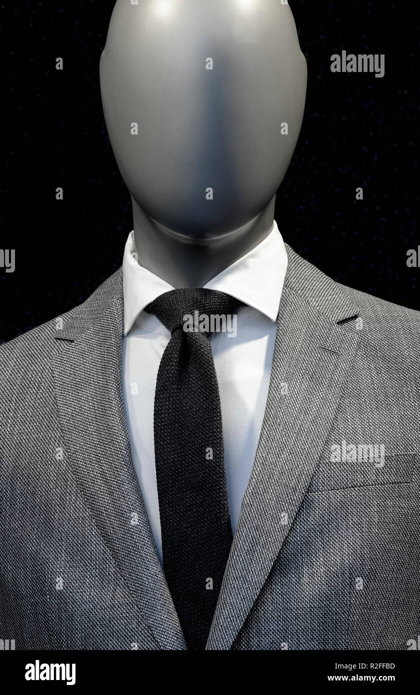 Manichini senza volto indossare tuta grigio camicia Foto Stock