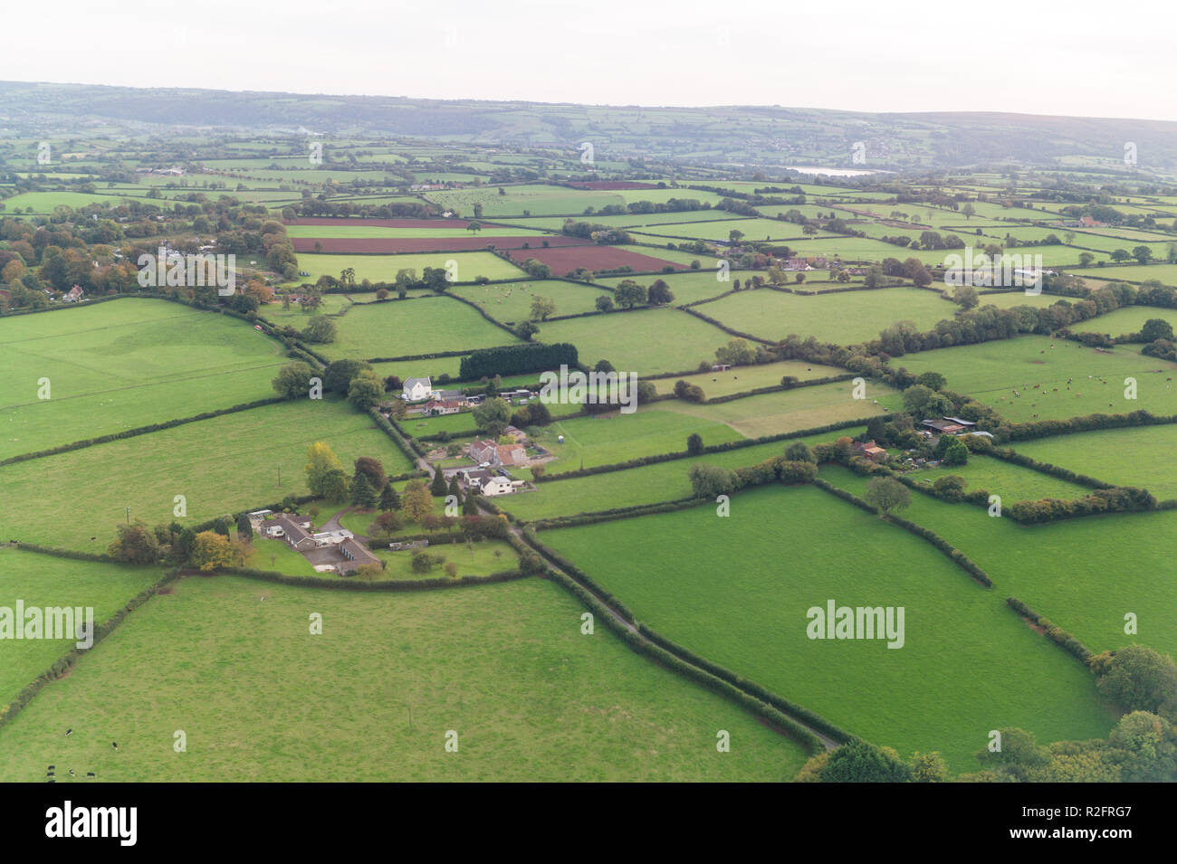 I campi e le siepi sull'approccio per l'aeroporto di Bristol North Somerset Inghilterra Foto Stock