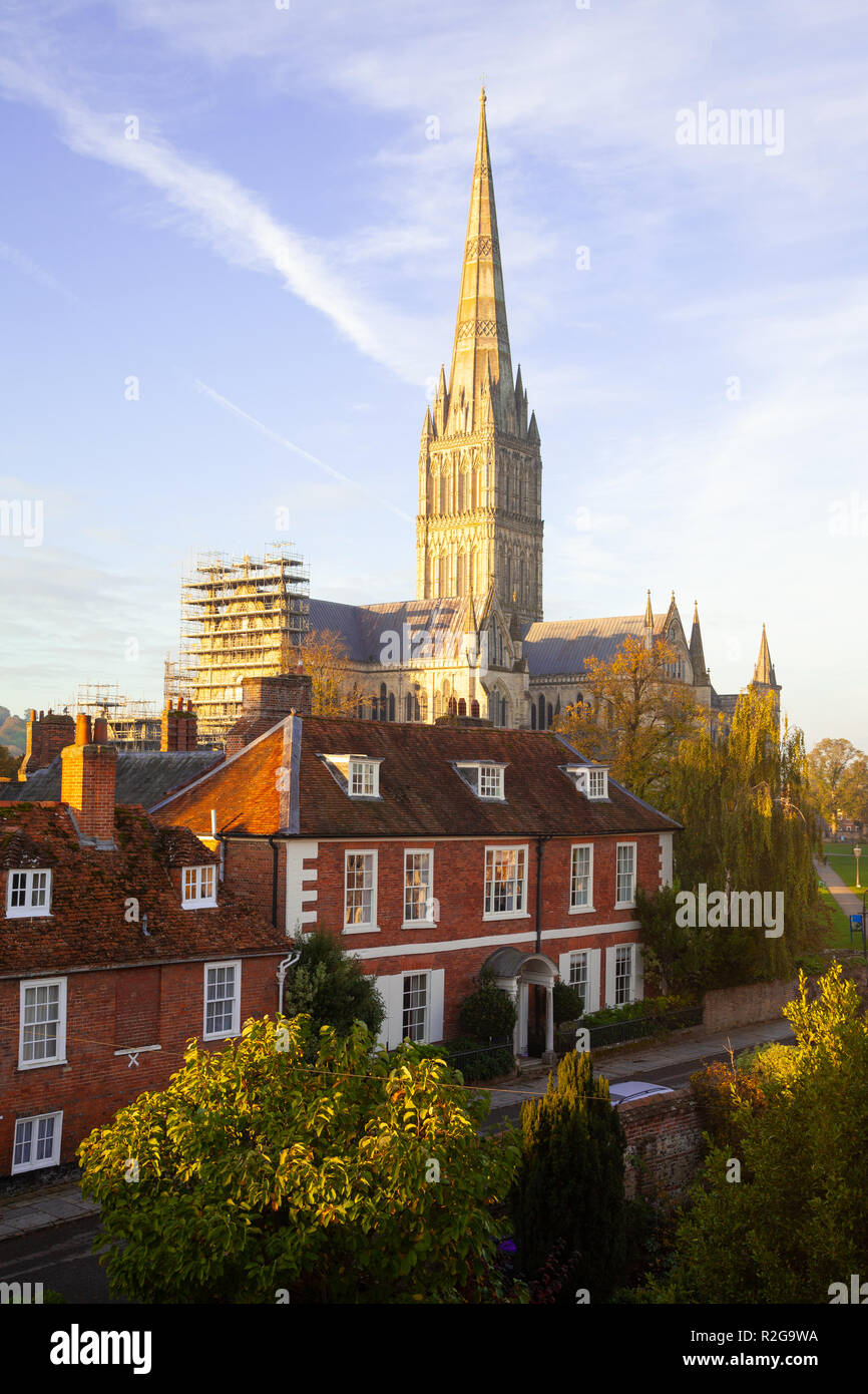 La Cattedrale di Salisbury vicino Salisbury Wiltshire, Inghilterra. Foto Stock