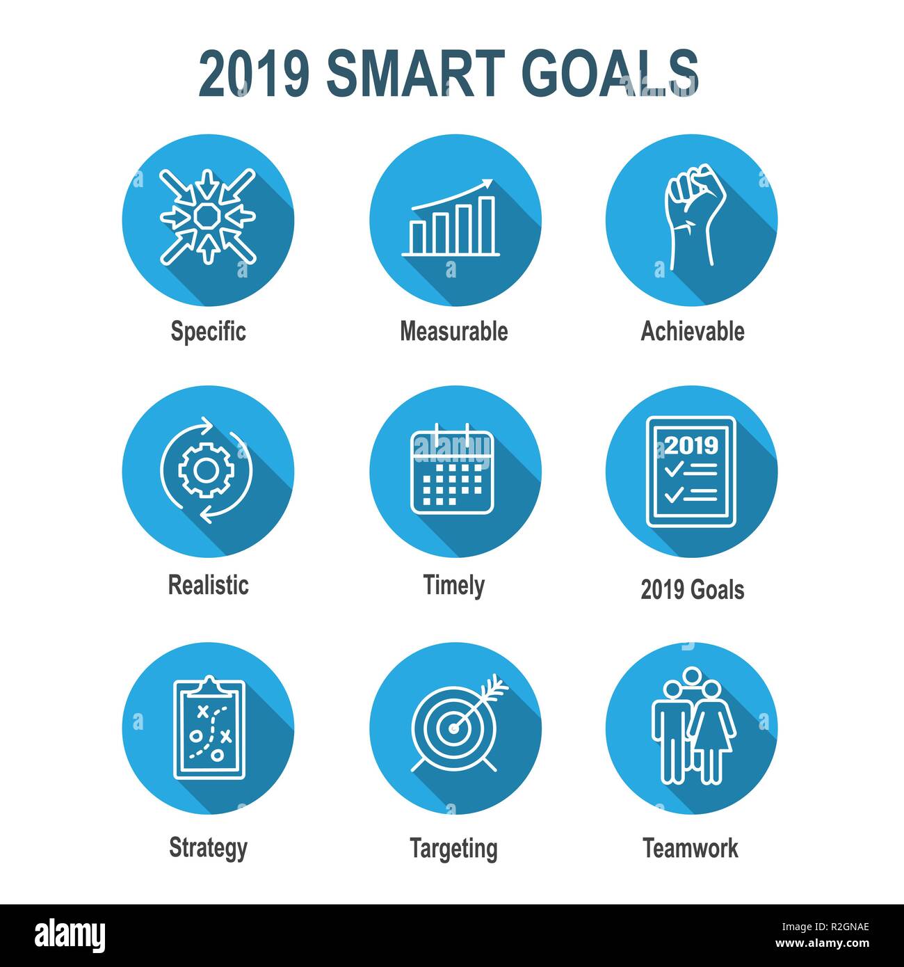 2019 Gli obiettivi SMART vector graphic w vari obiettivo Smart parole chiave Illustrazione Vettoriale