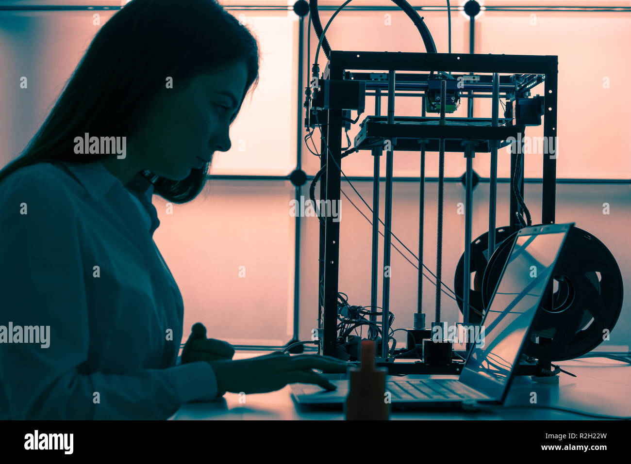Giovani donne designer in 3d di laboratorio di stampa Foto Stock