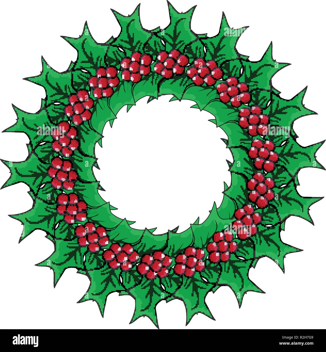 Ghirlanda di Natale con vischio icona simbolo di Design. Vettore illustrazione di Natale isolato su sfondo bianco. Vettore di Cartoon holly berry decorative Illustrazione Vettoriale