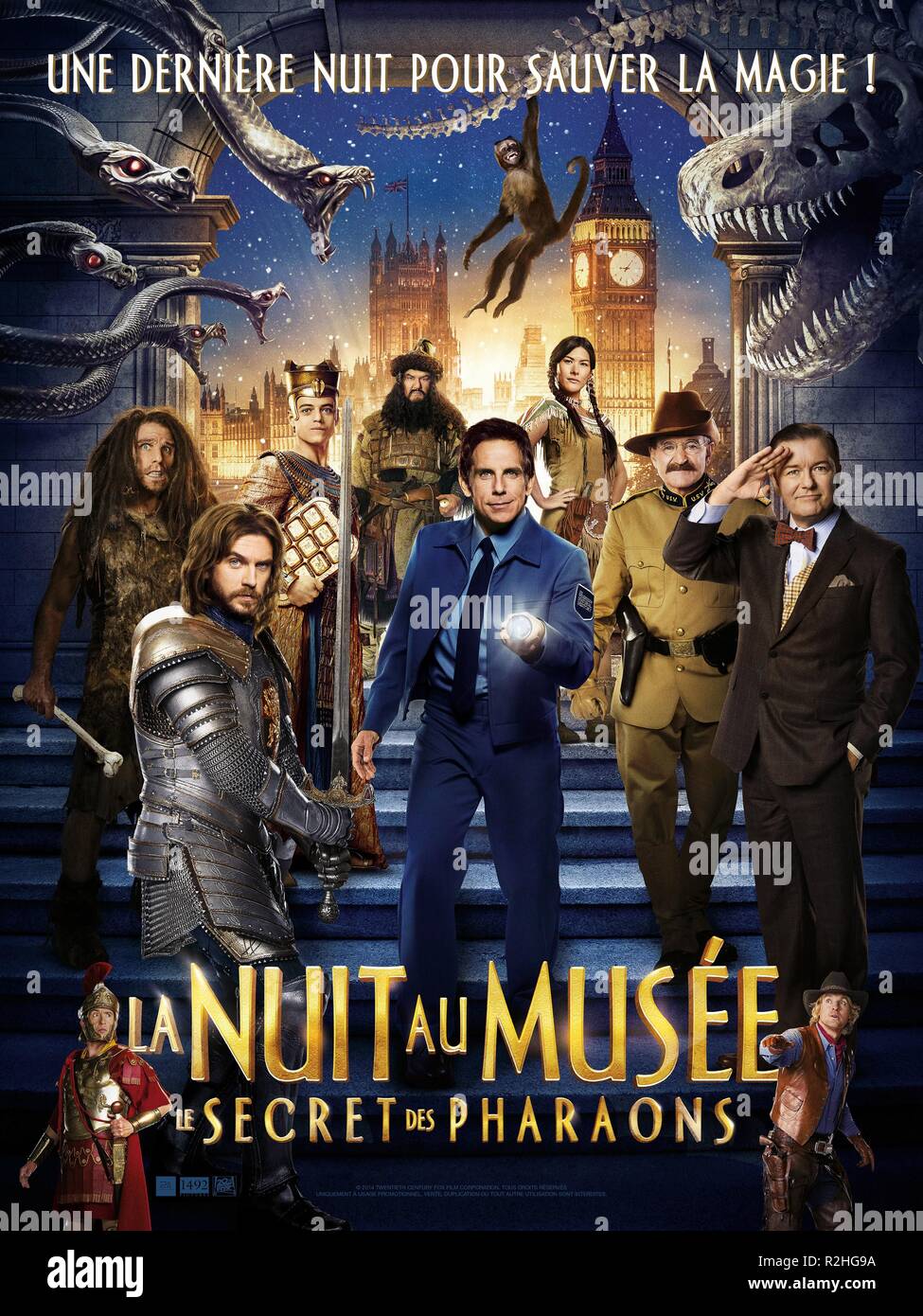 Una notte al museo: Segreto della tomba Anno : 2014 USA Direttore : Shawn Levy Mizuo Peck, Robin Williams, Ben Stiller, Patrick Gallagher, Rami Malek, Ricky Gervais, Dan Stevens, poster (Fr) Foto Stock