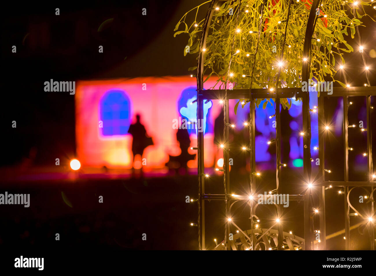 DEU, Deutschland, Stoccarda, 15.11.2018, Wilhelma Stuttgart Christmasworld Beleuchtungskonzept Lichterbogen und Mistelzweige [© 2018 Christoph Hermann Foto Stock