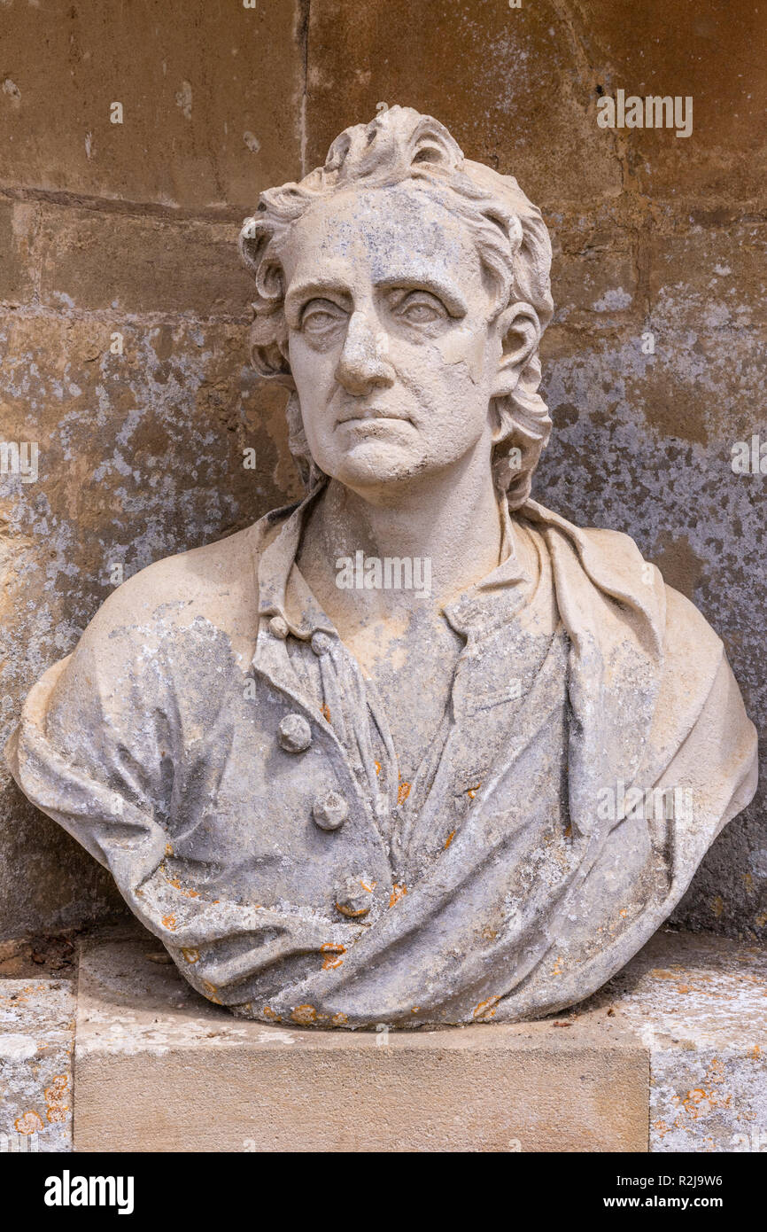 Un busto di John Locke nel tempio della British dignitari in Stowe House Gardens, Buckinghamshire REGNO UNITO Foto Stock