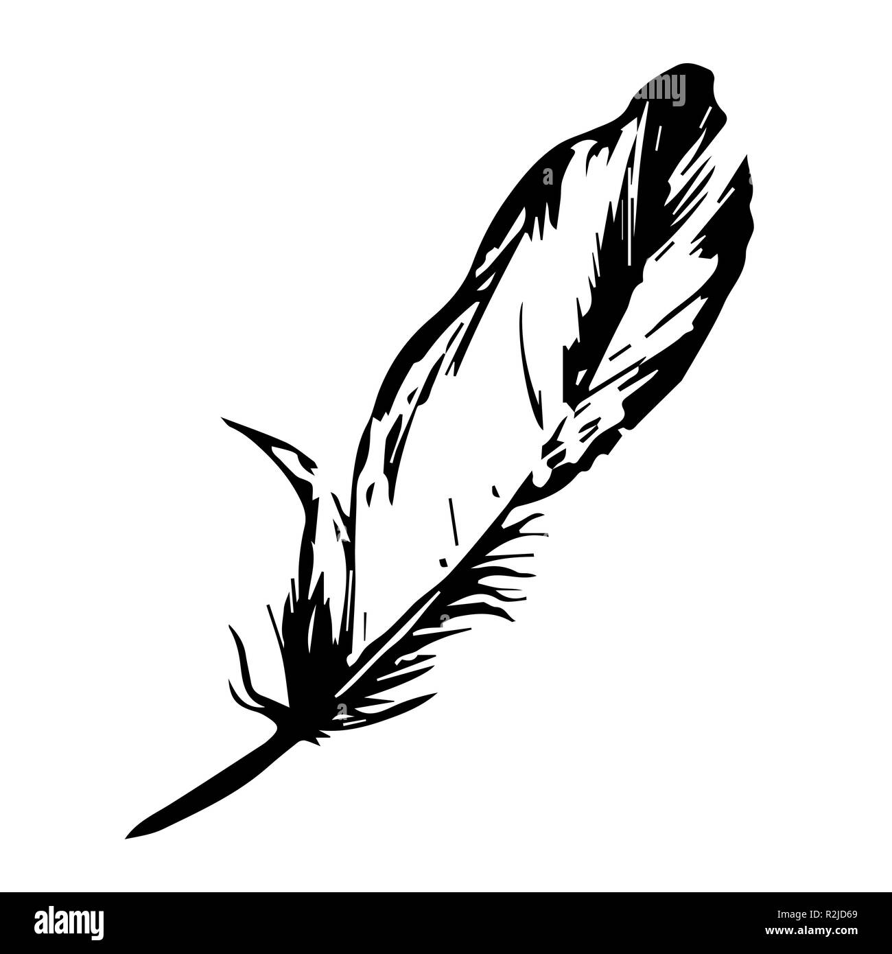 Feather illustrazione vettoriale un colore. uno giù bird vettore silhouette nera. Illustrazione Vettoriale