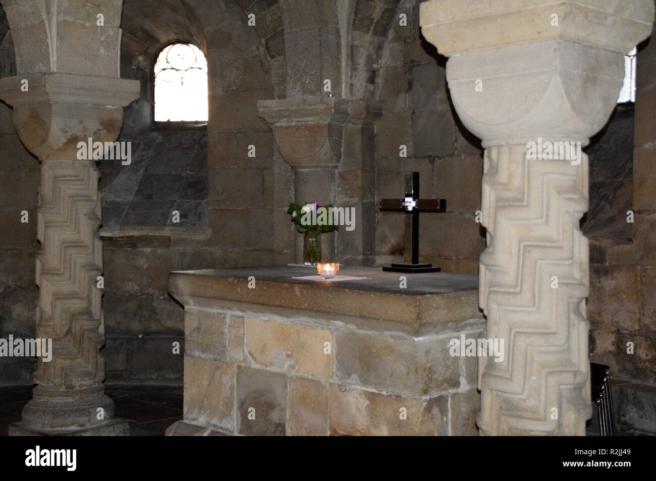 Lund, Svezia. Il 7 novembre 2018. Cripta della Cattedrale di Lund. Foto Stock