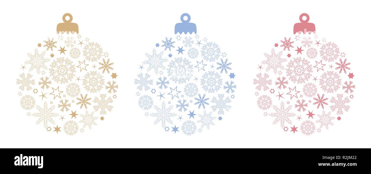 Set di palla di natale decorazione con fiocchi di neve e stelle in diversi colori illustrazione vettoriale EPS10 Illustrazione Vettoriale