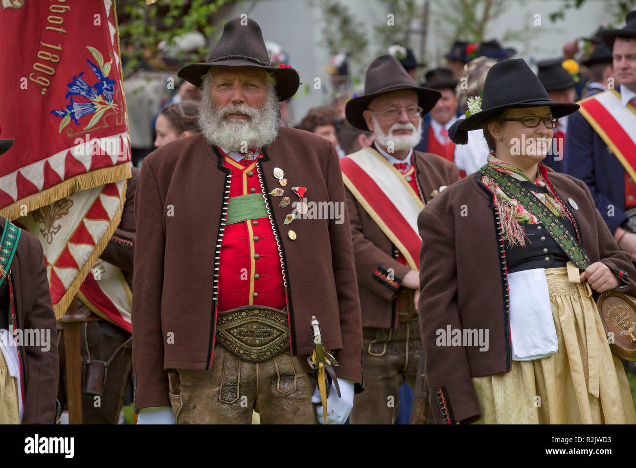 Austria, Tirolo, Zillertal, Gauderfest, costume tradizionale società Sölllandl, nessun modello di rilascio Foto Stock