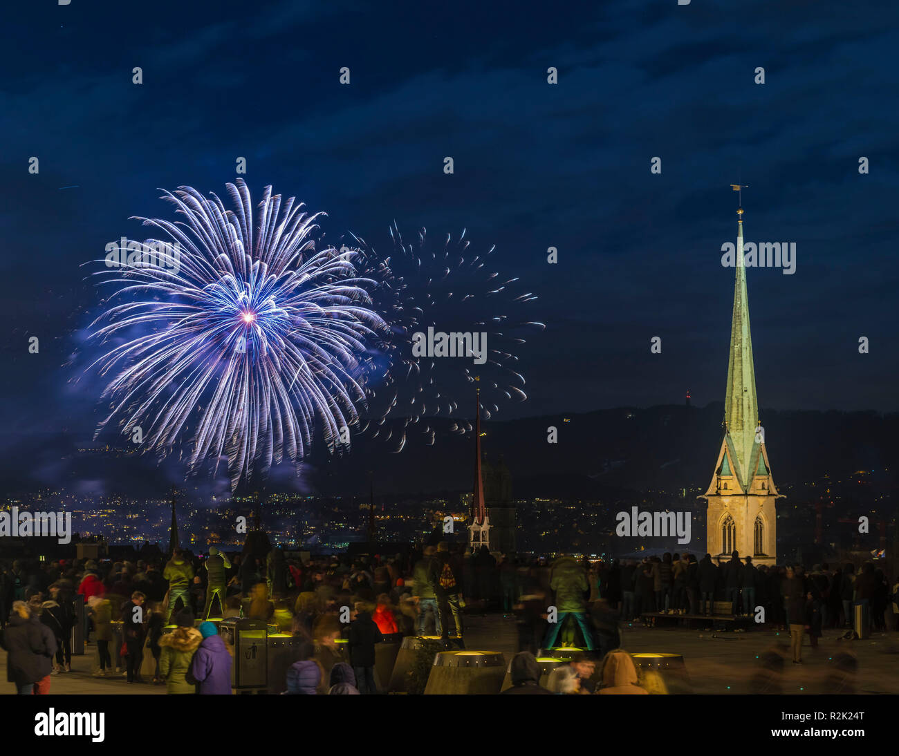Capodanno fuochi d'artificio a Zurigo alla volta di 2017/2018 Foto Stock