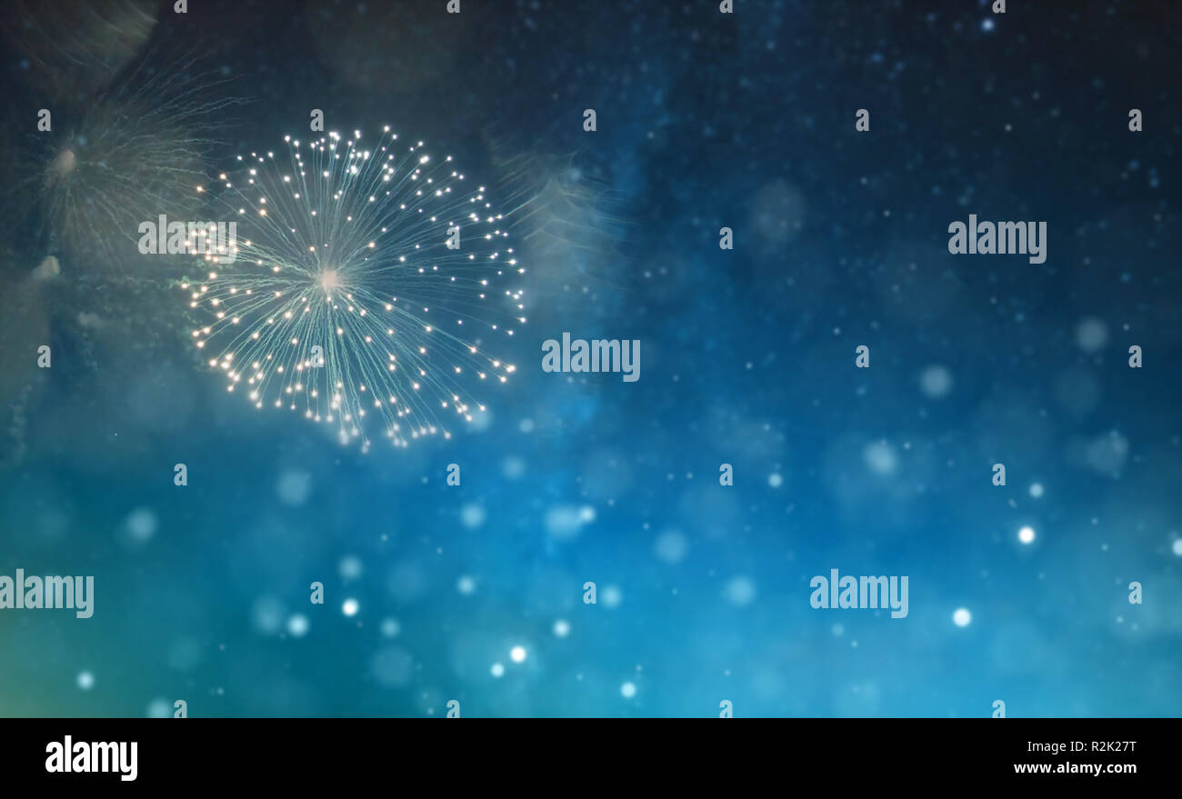 Fuochi d'artificio di Nuovo Anno e spazio copia - abstract sfondo per le vacanze Foto Stock
