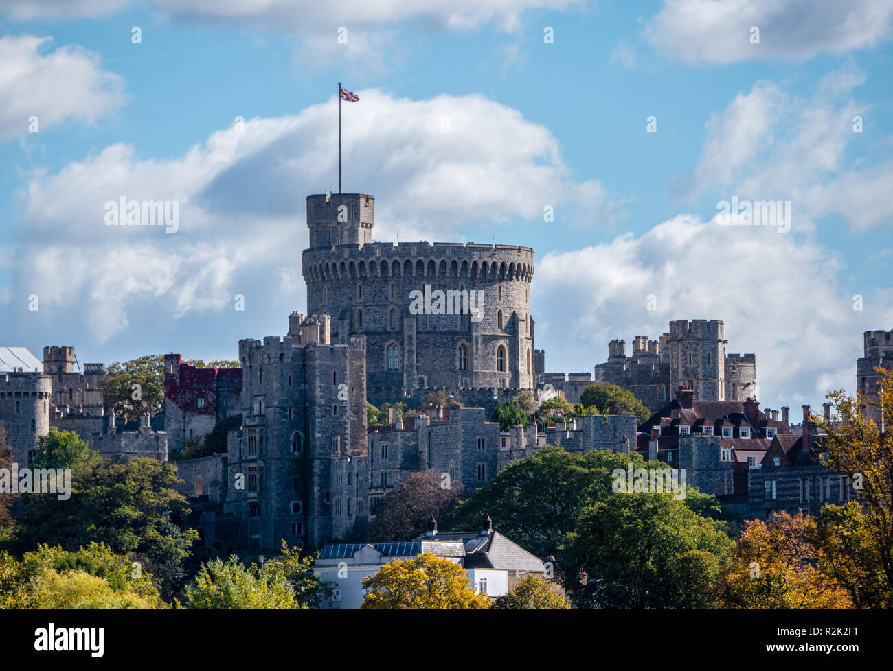 Vista del Castello di Windsor, Autunno Luce, Windsor, Berkshire, Inghilterra, Regno Unito, GB. Foto Stock