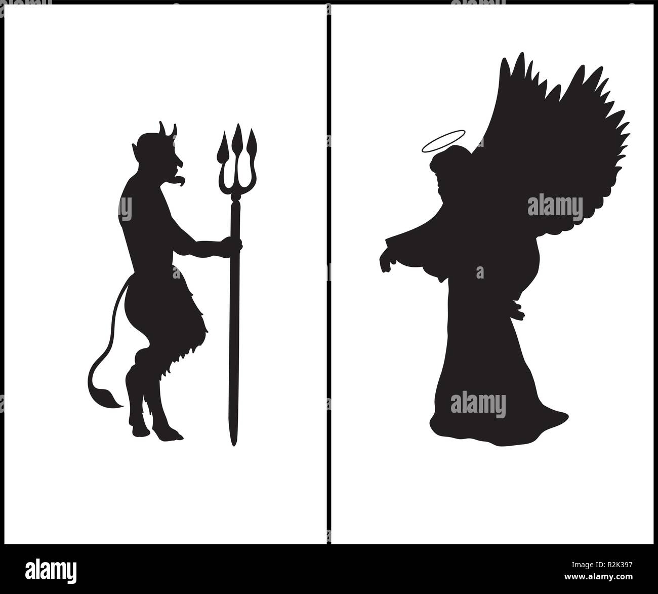 Silhouette ReligiReligion Angelo e diavolo lotta tra il bene Illustrazione Vettoriale
