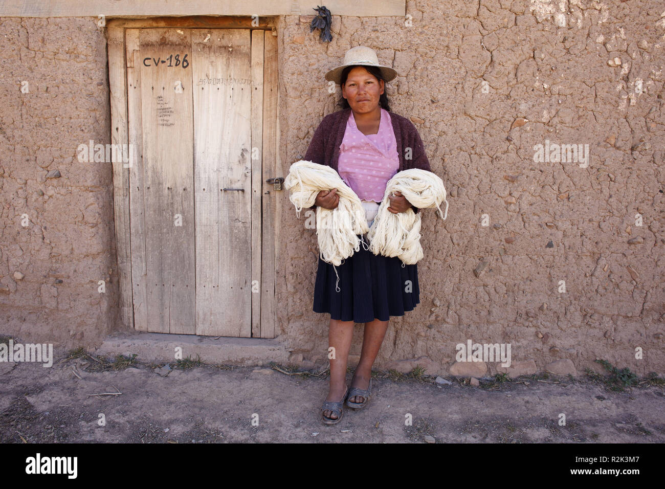 Bolivia, Potolo, il commercio equo e solidale, tessuti, donna, lana, Foto Stock