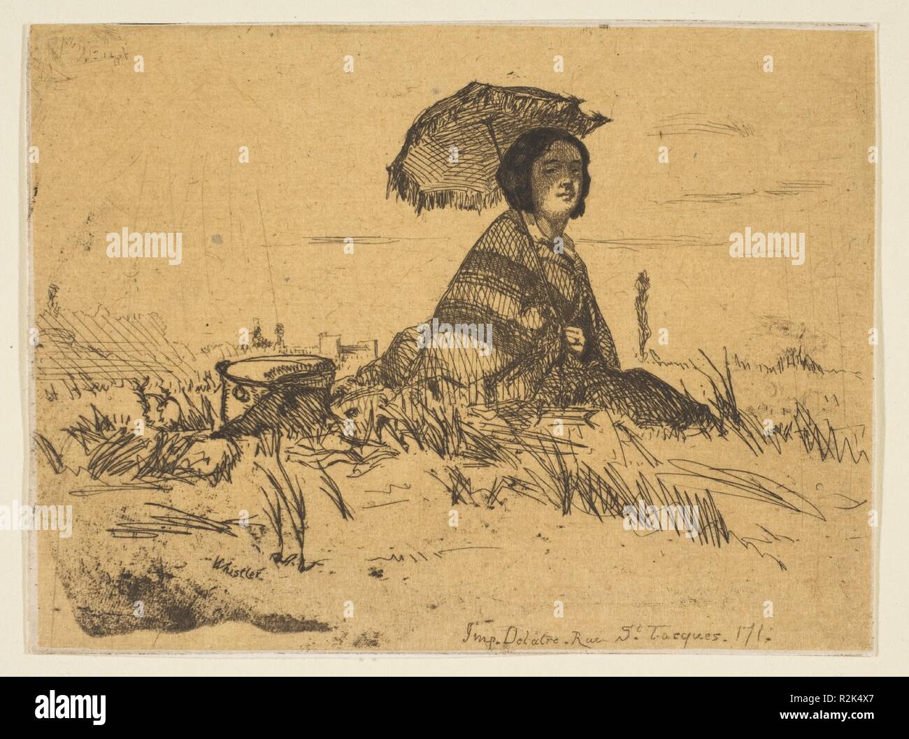 En plein soleil. Artista: James McNeill Whistler (American, Lowell Massachusetts 1834-1903 Londra). Dimensioni: Piastra: 3 15/16 x 5 1/4 in. (10 × 13,4 cm) foglio: 4 x 5 1/4 in. (10,1 x 13,4 cm). Serie/Portfolio: Francese ('Douze eau-fortes d'apres Nature" 1858). Data: 1858. Museo: Metropolitan Museum of Art di New York, Stati Uniti d'America. Foto Stock