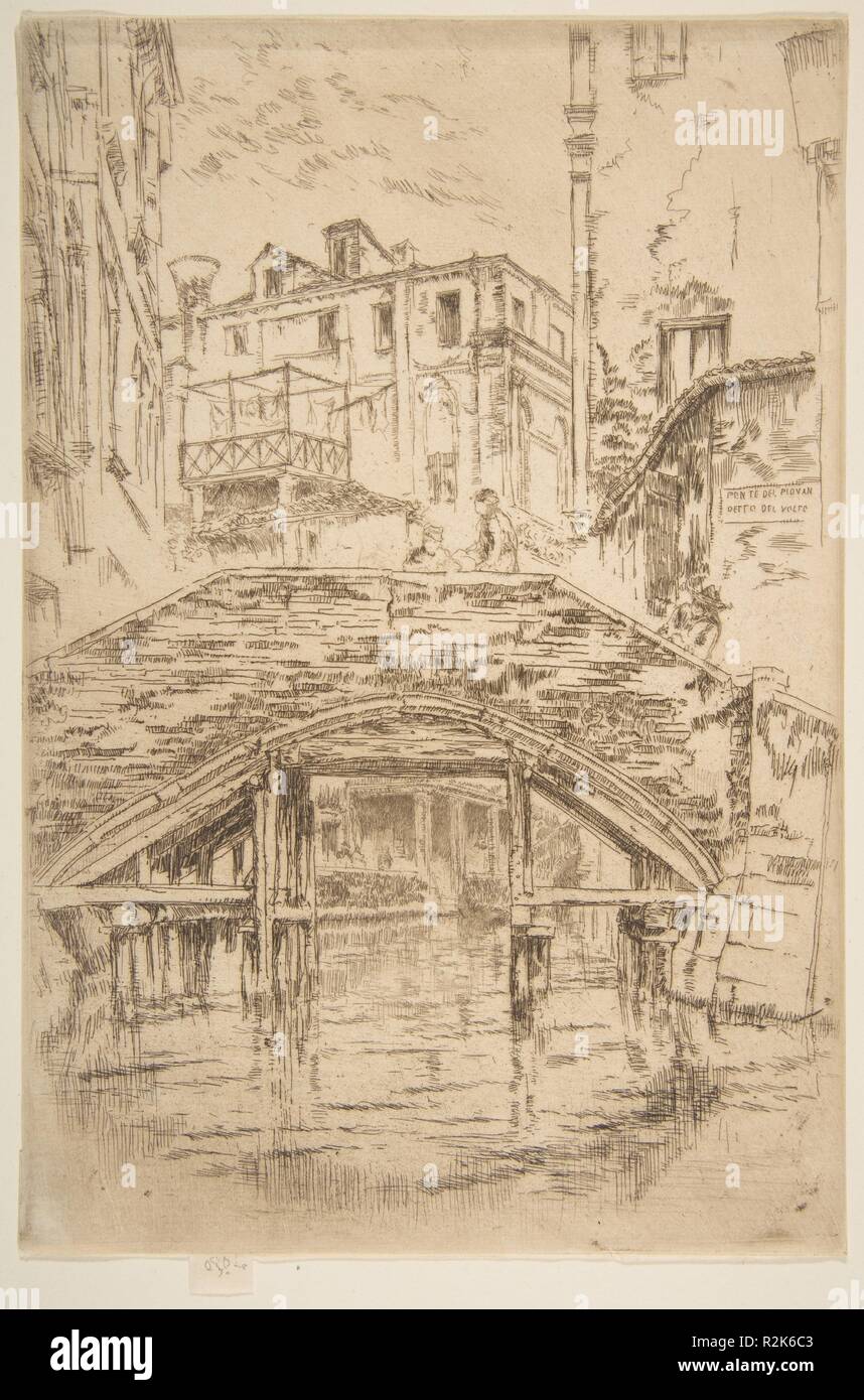 Ponte del Piovan. Artista: James McNeill Whistler (American, Lowell Massachusetts 1834-1903 Londra). Dimensioni: Piastra: 9 × 6 a. (22,9 × 15,3 cm) foglio: 9 × 6 a. (22,9 × 15,3 cm). Serie/Portfolio: Seconda serie di Venezia ("Una serie di incisioni Twenty-Six da James A. McN. Whistler', 1886). Data: 1879-80. Museo: Metropolitan Museum of Art di New York, Stati Uniti d'America. Foto Stock