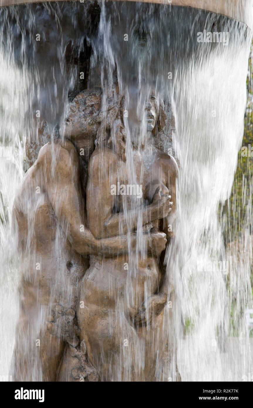 Lo Jugendstil Fontana nel Kurpark, Bad Nauheim, Wetterau, Hesse, Germania Foto Stock