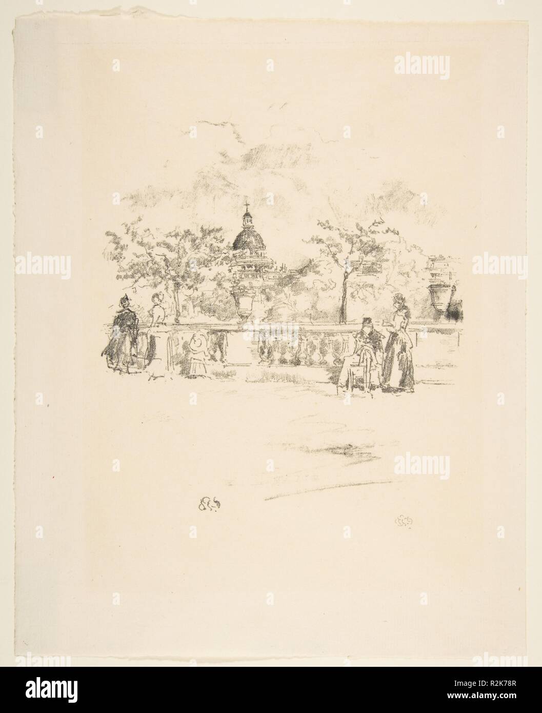 Il Pantheon, dalla terrazza del giardino del Lussemburgo. Artista: James McNeill Whistler (American, Lowell Massachusetts 1834-1903 Londra). Dimensioni: Immagine: 7 3/16 x 6 5/16 in. (18,2 × 16 cm) foglio: 11 1/8 in. × 9 a. (28,2 × 22,8 cm). Data: 1893. Museo: Metropolitan Museum of Art di New York, Stati Uniti d'America. Foto Stock