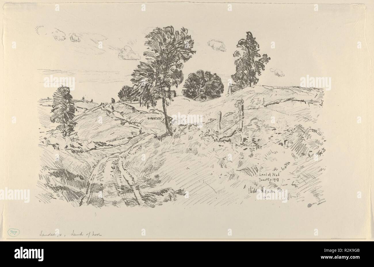 Paesaggio, paese di Nod. Artista: bambino Hassam (American, Dorchester, Massachusetts 1859-1935 East Hampton, New York). Dimensioni: Immagine: 10 1/16 in. × 14 a. (25,6 × 35,6 cm) foglio: 11 a. × 17 7/8 in. (27,9 × 45,4 cm). Data: 15 giugno 1918. Museo: Metropolitan Museum of Art di New York, Stati Uniti d'America. Foto Stock