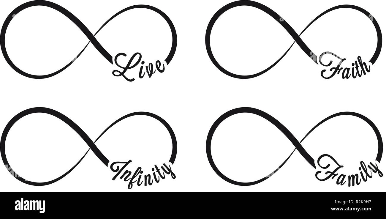 Infinito di simboli. Ripetizione e un numero illimitato di ciclicità icona e segno illustrazione su sfondo bianco. Vivere la fede, famiglia Illustrazione Vettoriale