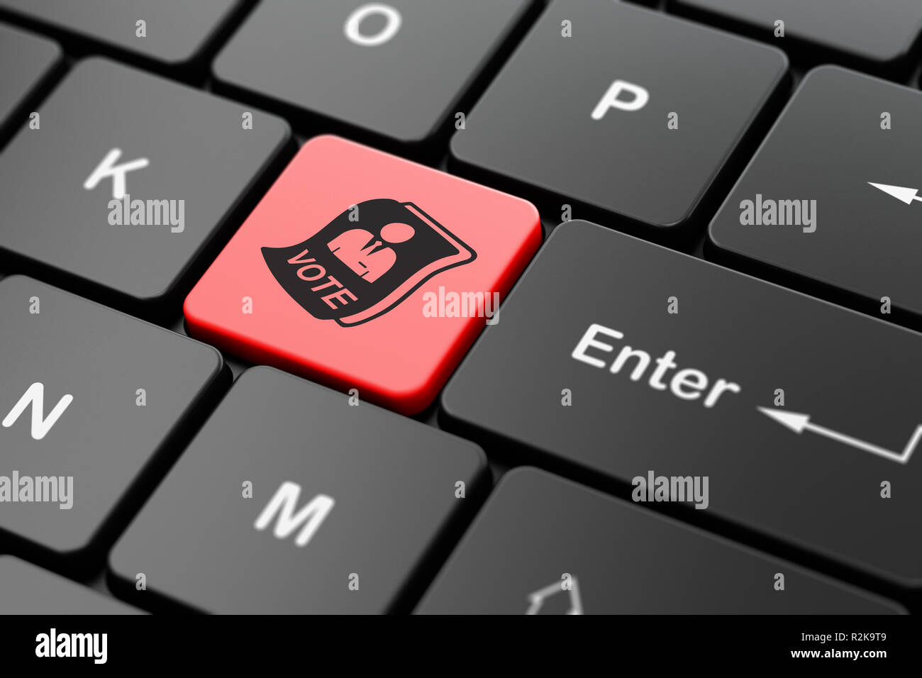 Concetto politico: scrutinio sulla tastiera del computer sullo sfondo Foto Stock