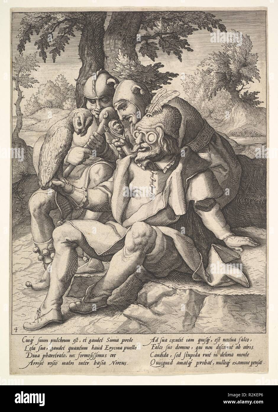 La saggezza degli stolti, da sei proverbi. Artista: Jacques de Gheyn II (Netherlandish, Anversa 1565-1629 L'Aia); dopo Karel van Mander I (Netherlandish, Meulebeke 1548-1606 Amsterdam). Dimensioni: foglio: 9 5/8 x 6 7/8 in. (24,5 x 17,5 cm). Museo: Metropolitan Museum of Art di New York, Stati Uniti d'America. Autore: Jacques de Gheyn II. Dopo Karel van Mander I. Officina di Hendrick Goltzius, dopo Karel van Mander I. Foto Stock