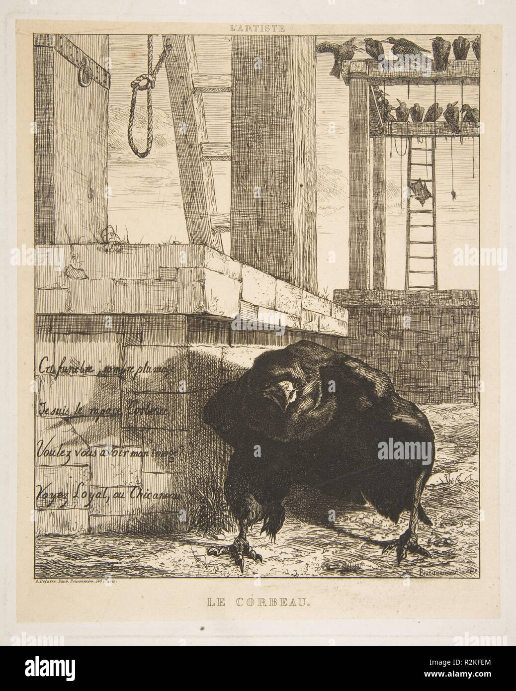 Le Corbeau. Artista: Félix Bracquemond (francese, Parigi 1833-1914 Sèvres). Dimensioni: foglio: 12 5/16 x 9 5/16 in. (31,2 × 23,7 cm) Piastra: 9 1/16 x 7 1/4 in. (23 × 18,4 cm). Stampante: Auguste Delâtre (francese, Parigi Parigi 1822-1907). Data: 1859. Museo: Metropolitan Museum of Art di New York, Stati Uniti d'America. Foto Stock