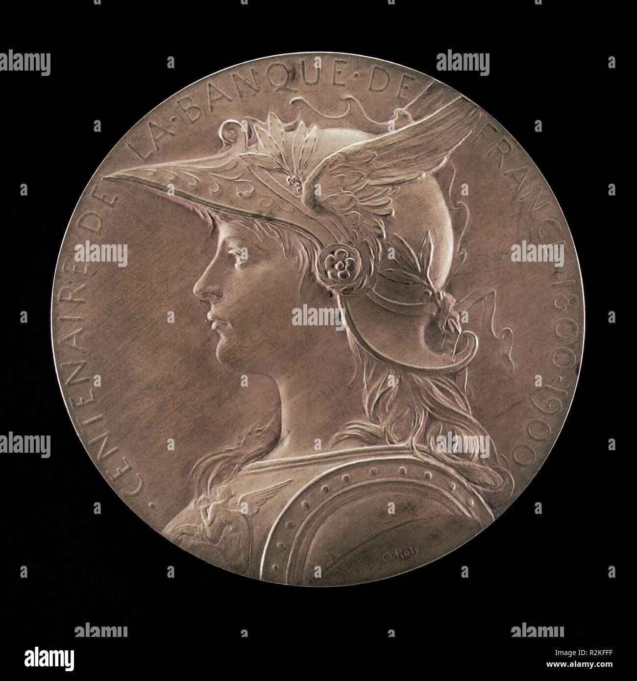 Centenario della Banca di Francia, 1800-1900 [complementare]. Data: 1900. Dimensioni: complessiva (diametro): 7 cm (2 3/4 in.). Medium: argento. Museo: National Gallery of Art di Washington DC. Autore: Louis-Oscar Roty. Foto Stock