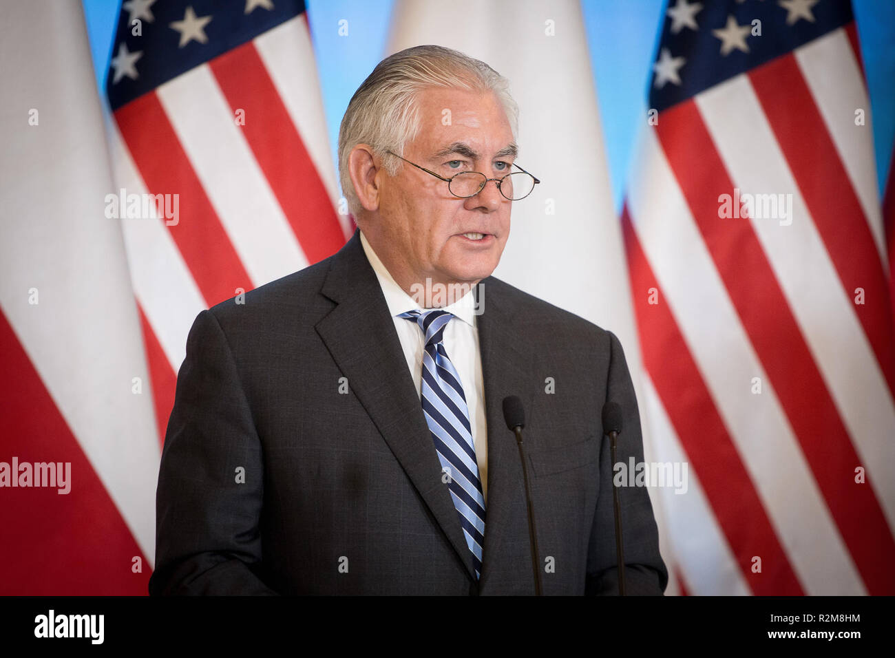 Segretario di Stato statunitense Rex Tillerson a Varsavia in Polonia il 27 gennaio 2018 Foto Stock