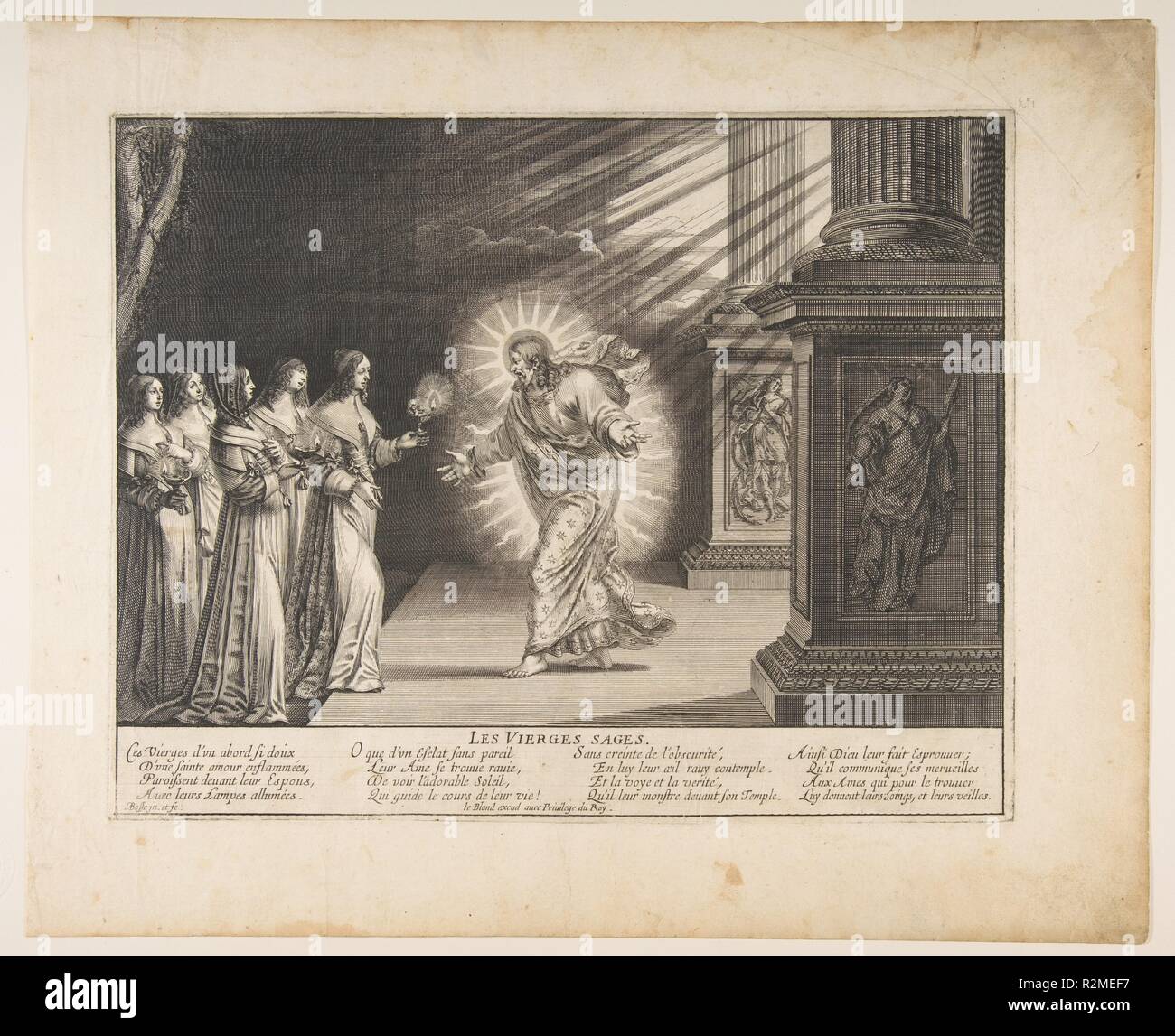 Le vergini sagge, prima di Cristo. Artista: Abraham Bosse (francese, Tours 1602/1604-1676 Parigi). Dimensioni: foglio: 13 a. × 15 7/8 in. (33 × 40,3 cm) Piastra: 10 1/16 × 12 13/16 in. (25,5 × 32,6 cm). Editore: Jean io Leblond (francese, ca. 1590-1666 Paris). Serie/Portfolio: le vergini sagge e delle vergini stolte (Les Vierges sages et les Vierges folles). Data: ca. 1635. Museo: Metropolitan Museum of Art di New York, Stati Uniti d'America. Foto Stock