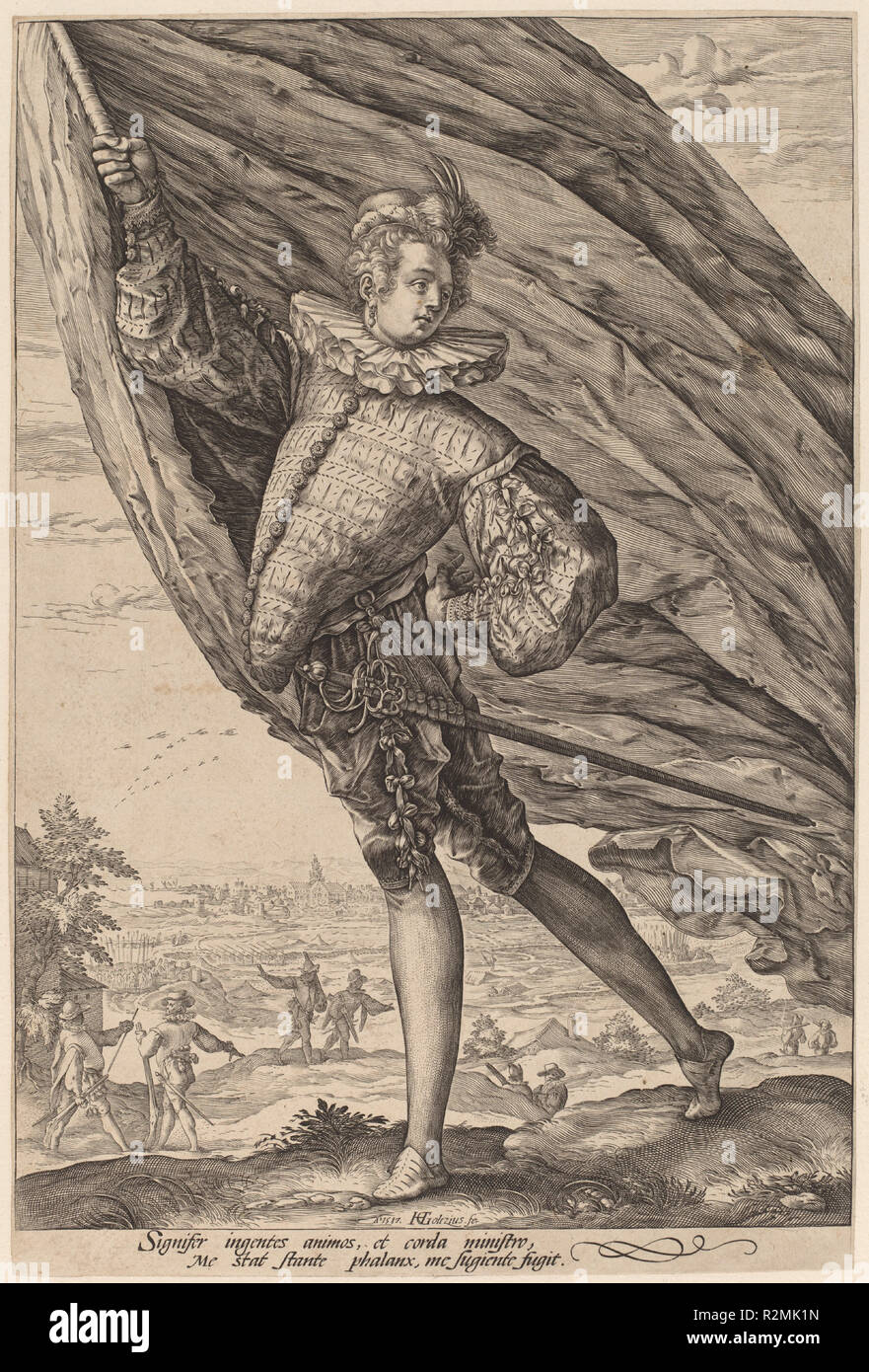 Il grande alfiere. Data: 1587. Dimensioni: foglio (rifilato alla piastra mark): 28,8 x 19,3 cm (11 5/16 x 7 5/8 in.). Medium: incisione. Museo: National Gallery of Art di Washington DC. Autore: Hendrik Goltzius. Foto Stock