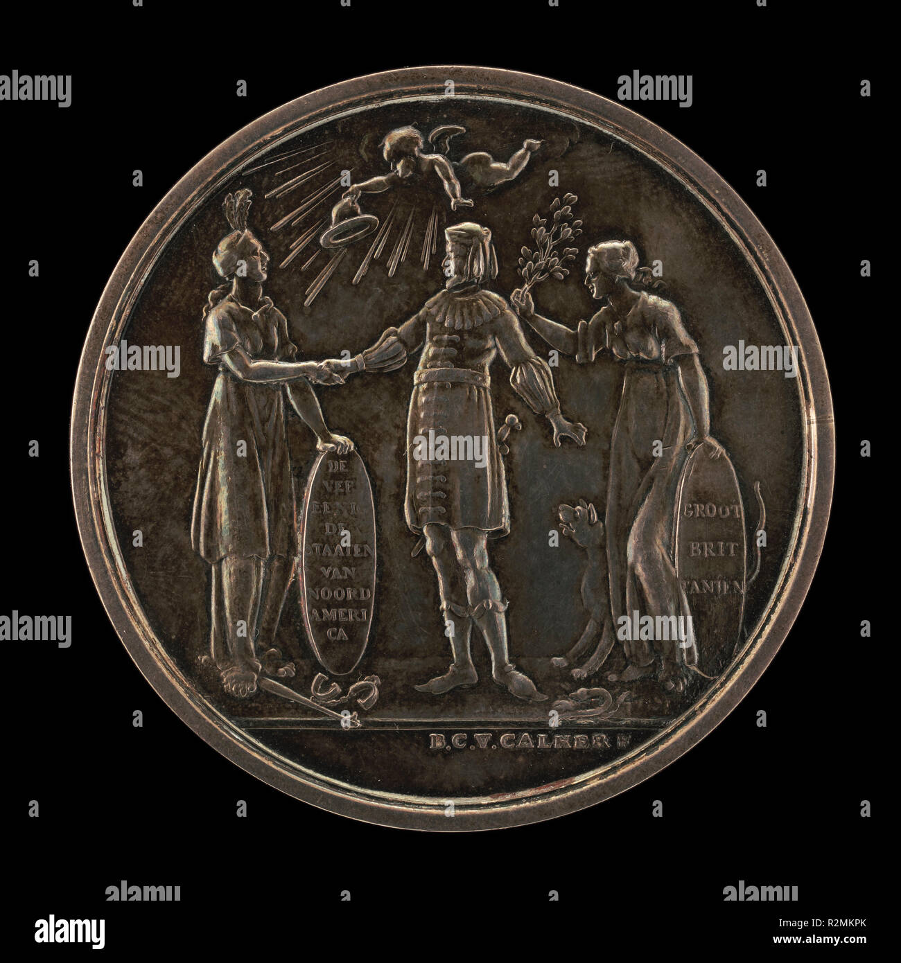 Il riconoscimento dell'indipendenza degli Stati Uniti dalla Frisia [complementare]. Data: 1782. Dimensioni: complessiva (diametro): 4,39 cm (1 3/4 in.) Peso lordo: 23,28 gr (0,051 lb.) asse: 12:00. Medium: argento. Museo: National Gallery of Art di Washington DC. Autore: B. C. V. Calker. Foto Stock
