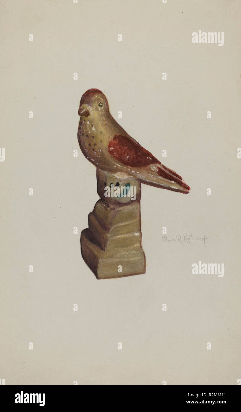 Chalkware Bird. Data: c. 1940. Dimensioni: complessivo: 29,5 x 17,5 cm (11 5/8 x 6 7/8 in.) originale IAD oggetto: 6 1/4' alta. Medium: acquerello e grafite su cartone. Museo: National Gallery of Art di Washington DC. Autore: Elmer R. Kottcamp. Foto Stock