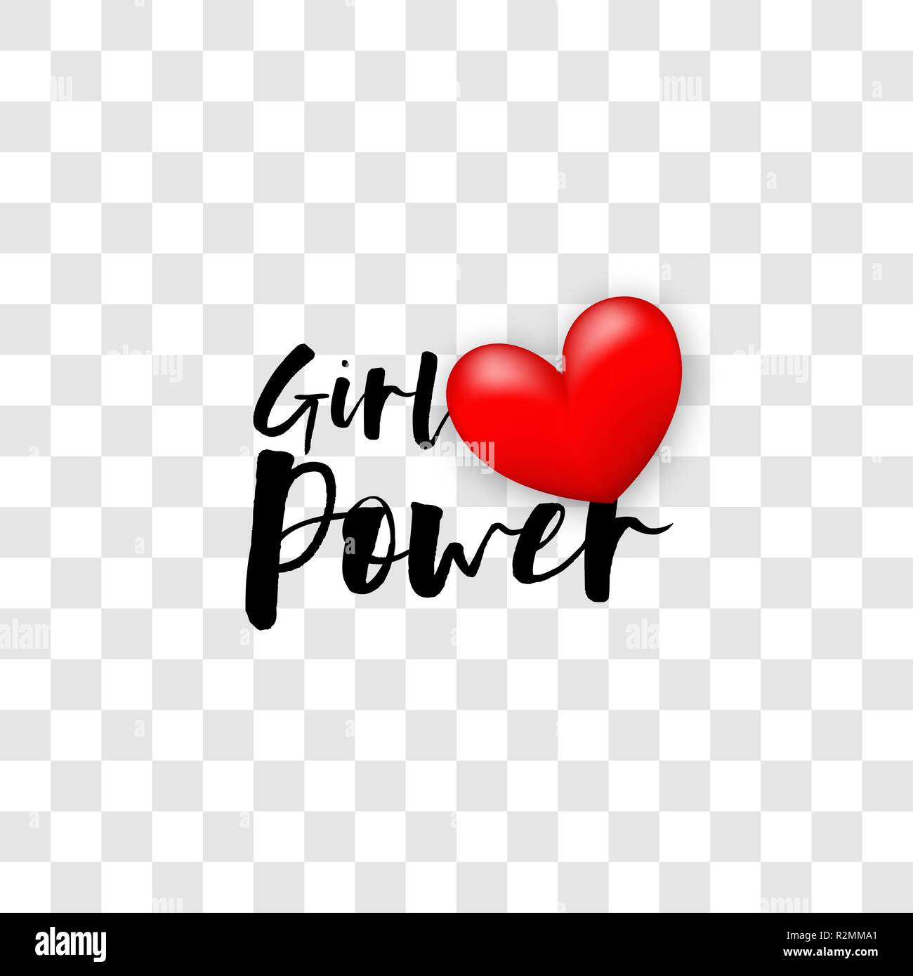 Girl power motivazione il testo. Realistiche in 3D cuore rosso per il giorno di San Valentino. Amore, romantico, manoscritta lettering nero poster stampabile. Diritti della donna tren Illustrazione Vettoriale