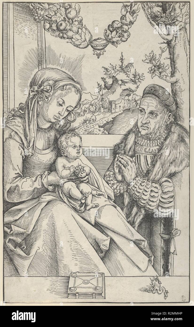 Federico il Saggio in preghiera davanti la Vergine e il bambino. Artista: Lucas Cranach il Vecchio (tedesco, Kronach 1472-1553 Weimar). Dimensioni: foglio: 14 7/16 x 8 7/8 in. (36,6 x 22,6 cm). Data: 1490-1553. Museo: Metropolitan Museum of Art di New York, Stati Uniti d'America. Foto Stock