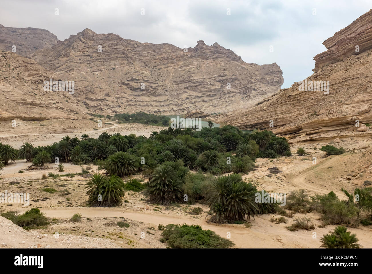 Un telecomando di wadi in Oman nel Dhofar governatorato Foto Stock