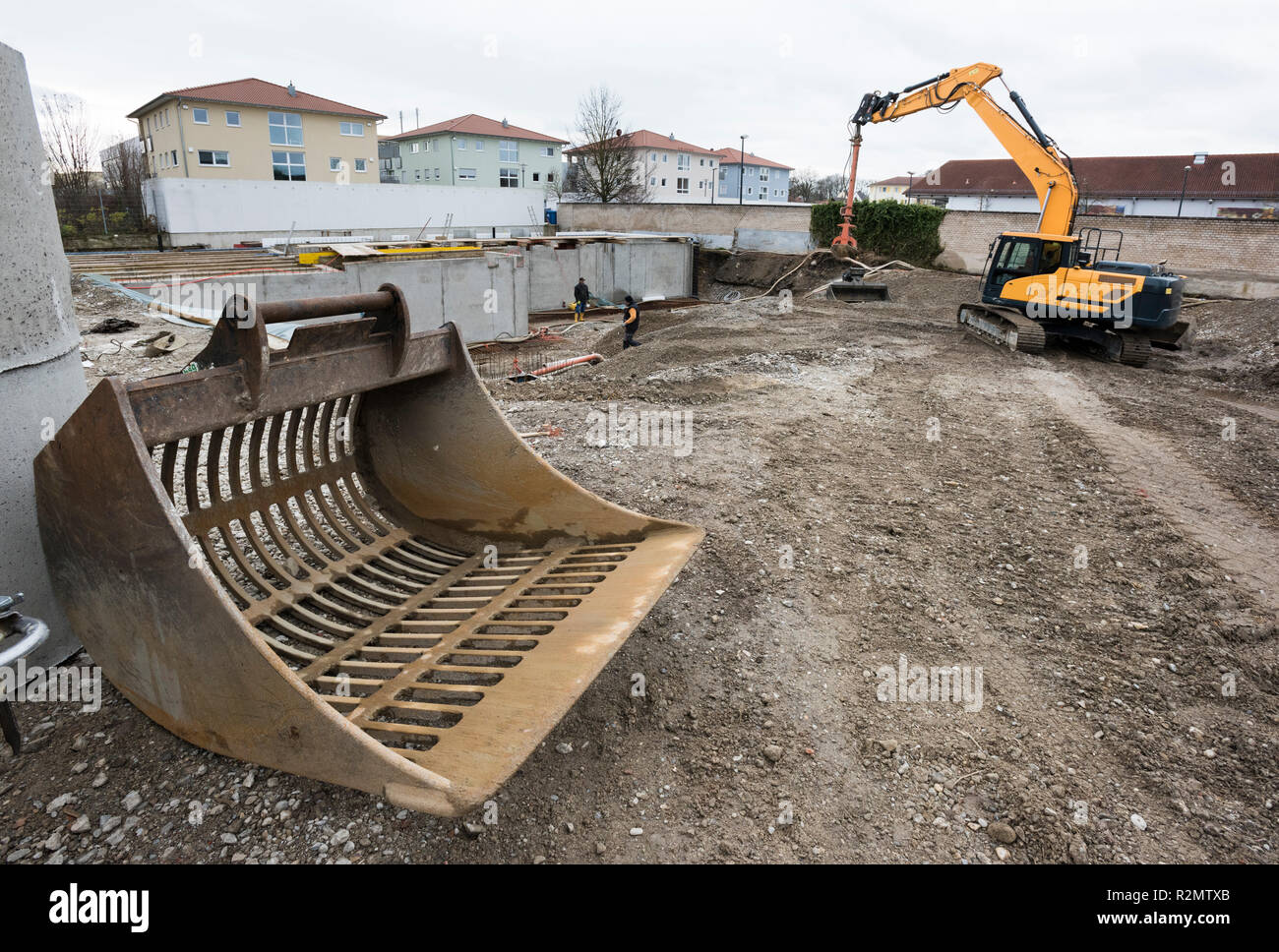 Il dragaggio di costruzione di un nuovo edificio Foto Stock