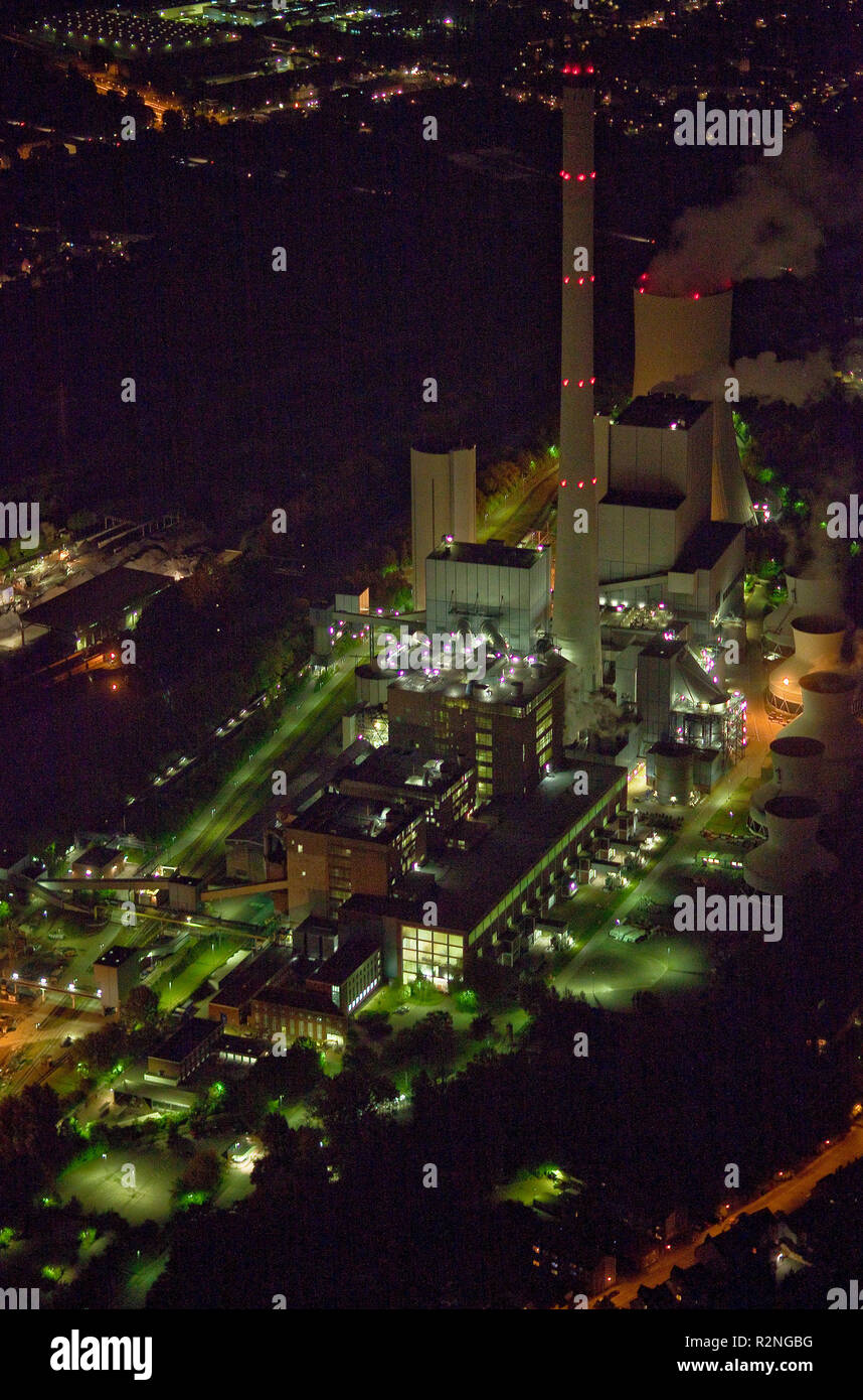 Vista aerea, Night Shot, STEAG power station di notte, Herne, la zona della Ruhr, Renania settentrionale-Vestfalia, Germania, Europa Foto Stock