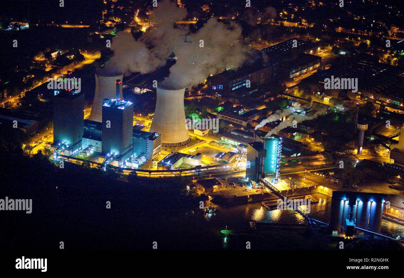 Vista aerea, night shot, Logport, Duisport, Duisburg porto di Duisburg, zona della Ruhr, Renania settentrionale-Vestfalia, Germania, Europa Foto Stock