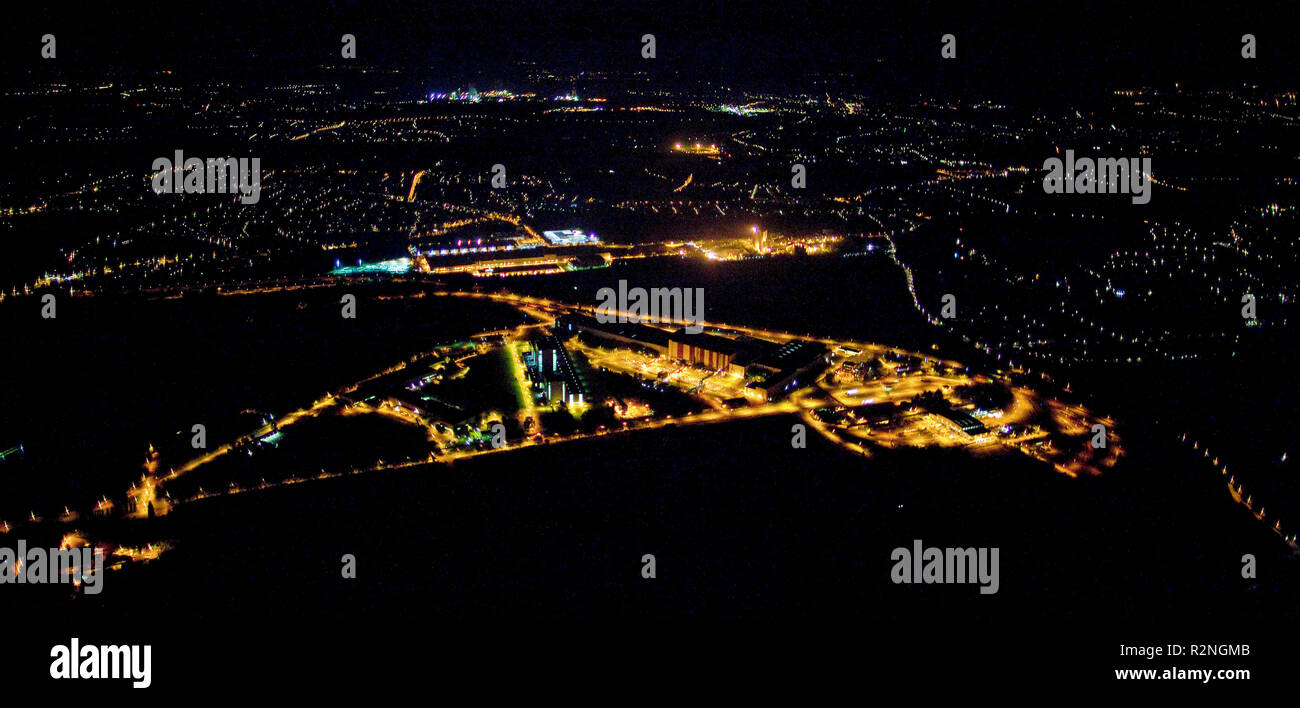 Vista aerea, Night Shot, ThyssenKrupp Westfalenhütte, Dortmund, la zona della Ruhr, Renania settentrionale-Vestfalia, Germania, Europa Foto Stock