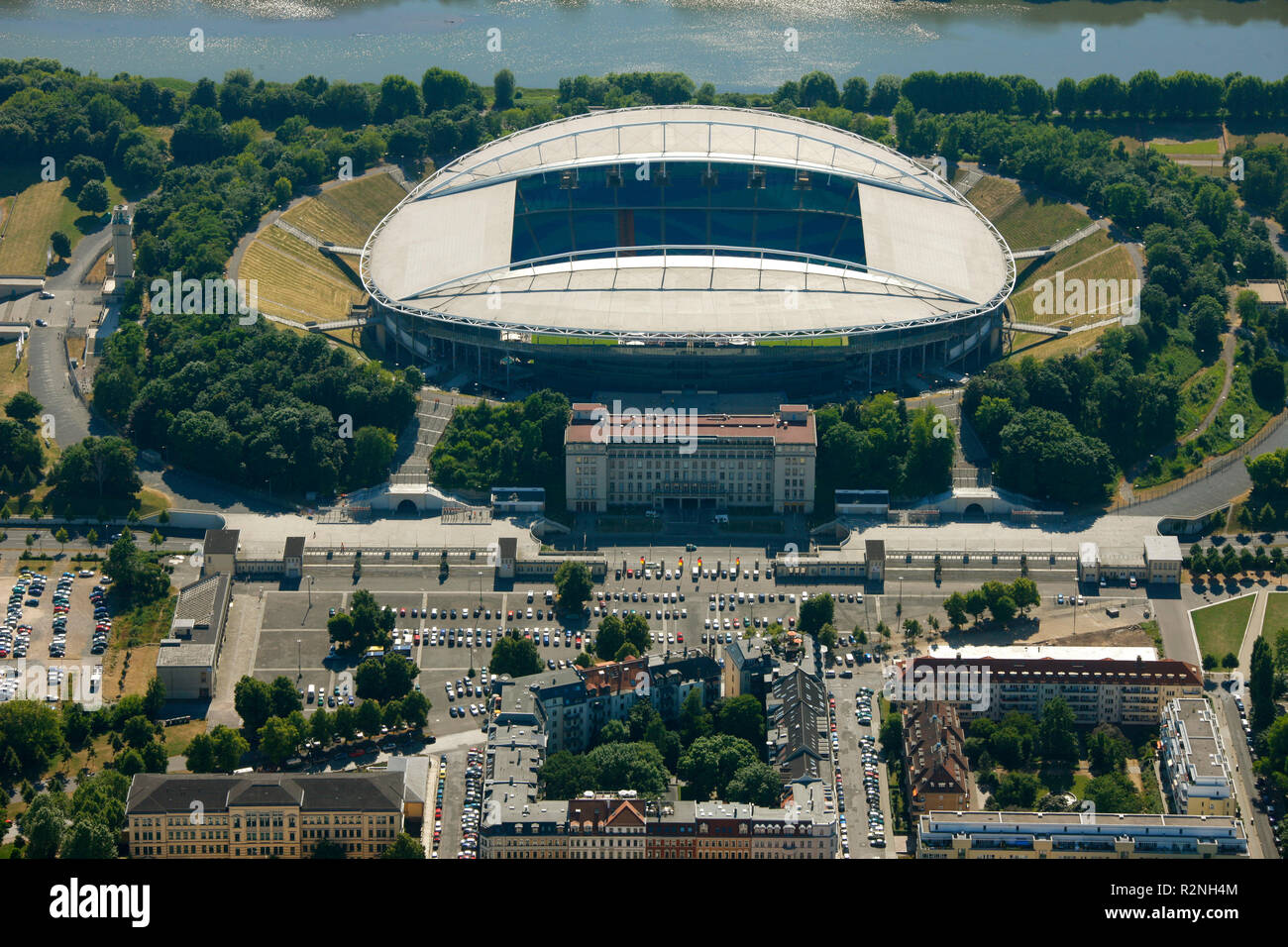 Vista aerea, Zentralstadion, Elsterbecken, Visualizzazione pubblico nello stadio, vista aerea, Pfaffendorfer Straße 29, Lipsia, Sassonia, Germania, Europa Foto Stock