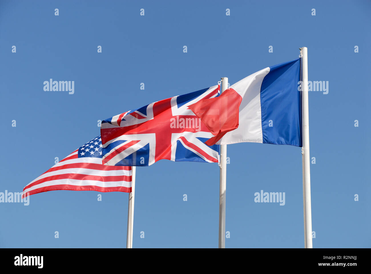 Bandiere di Francia, Regno Unito e Stati Uniti d'America Foto Stock