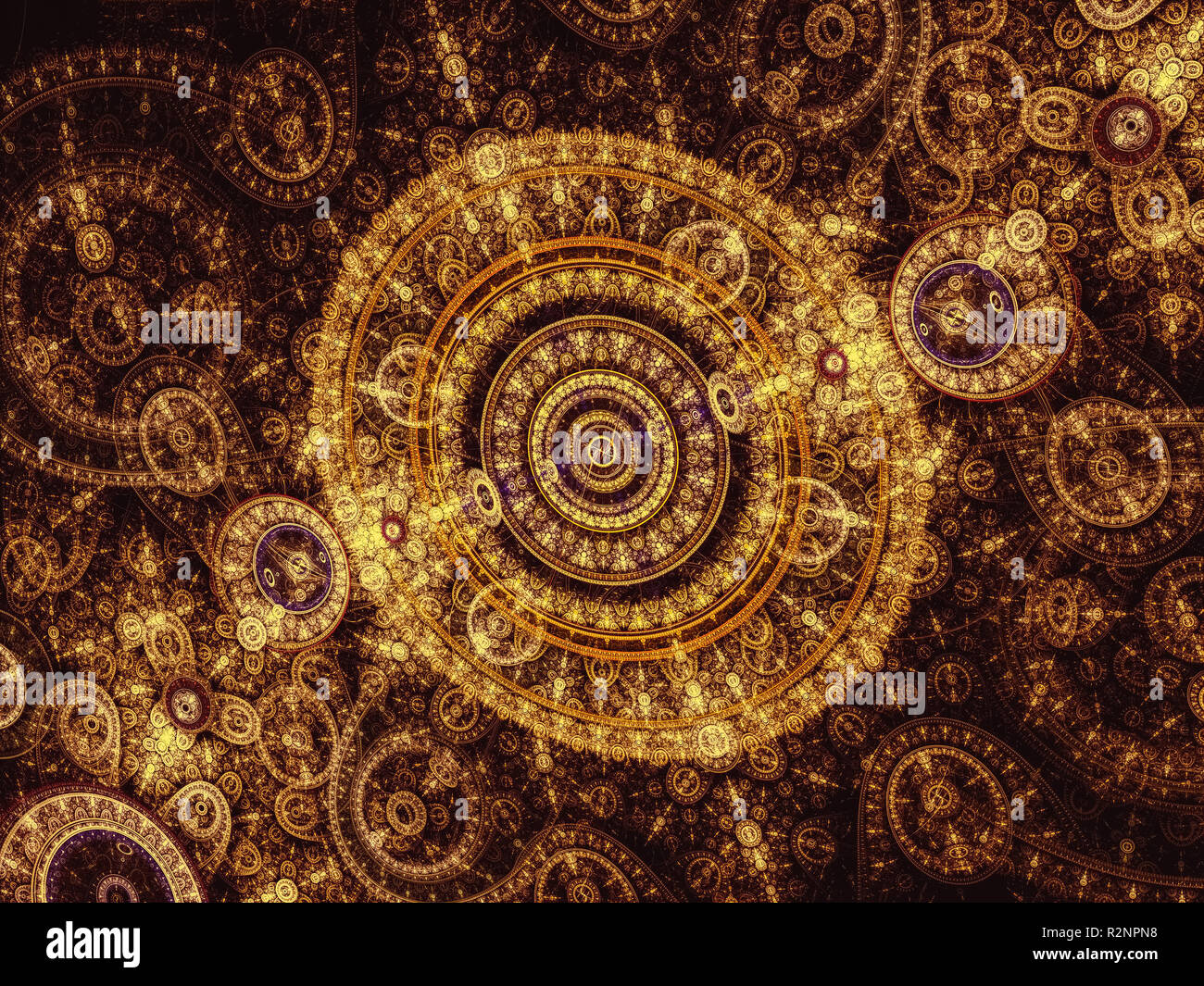 Golden fractal orologio - modello moderno. Geometria Sacra abstract background. Computer-immagine generata per il web design, schede copre. Foto Stock