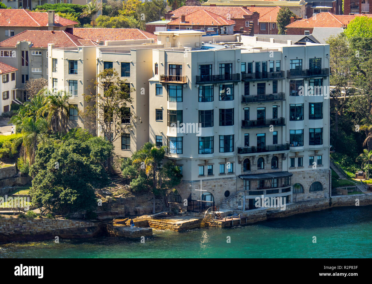 Lussuosi appartamenti residenziali in kirribilli sulla sponda nord del porto di Sydney Sydney NSW Australia. Foto Stock