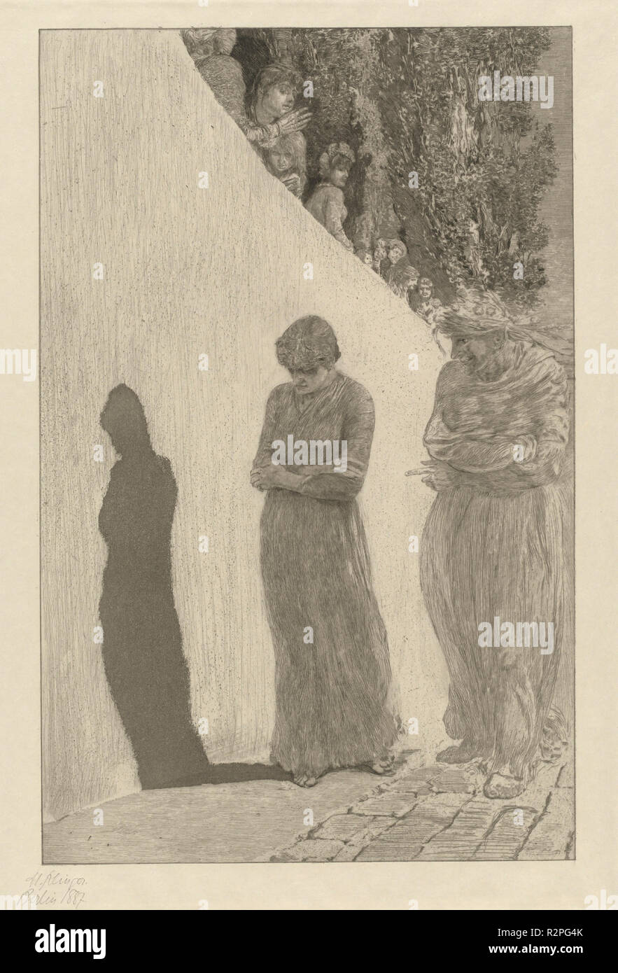 Vergogna (Schande): pl. 9. Data: 1878. Dimensioni: IMMAGINE: 41,5 x 26,6 cm (16 5/16 x 10 1/2 in.), Piastra: 45,7 x 31,7 cm (18 x 12 1/2 in.) foglio: 60,4 x 44,7 cm (23 3/4 x 17 5/8 in.). Medio: l'attacco. Museo: National Gallery of Art di Washington DC. Autore: Max Klinger. Foto Stock