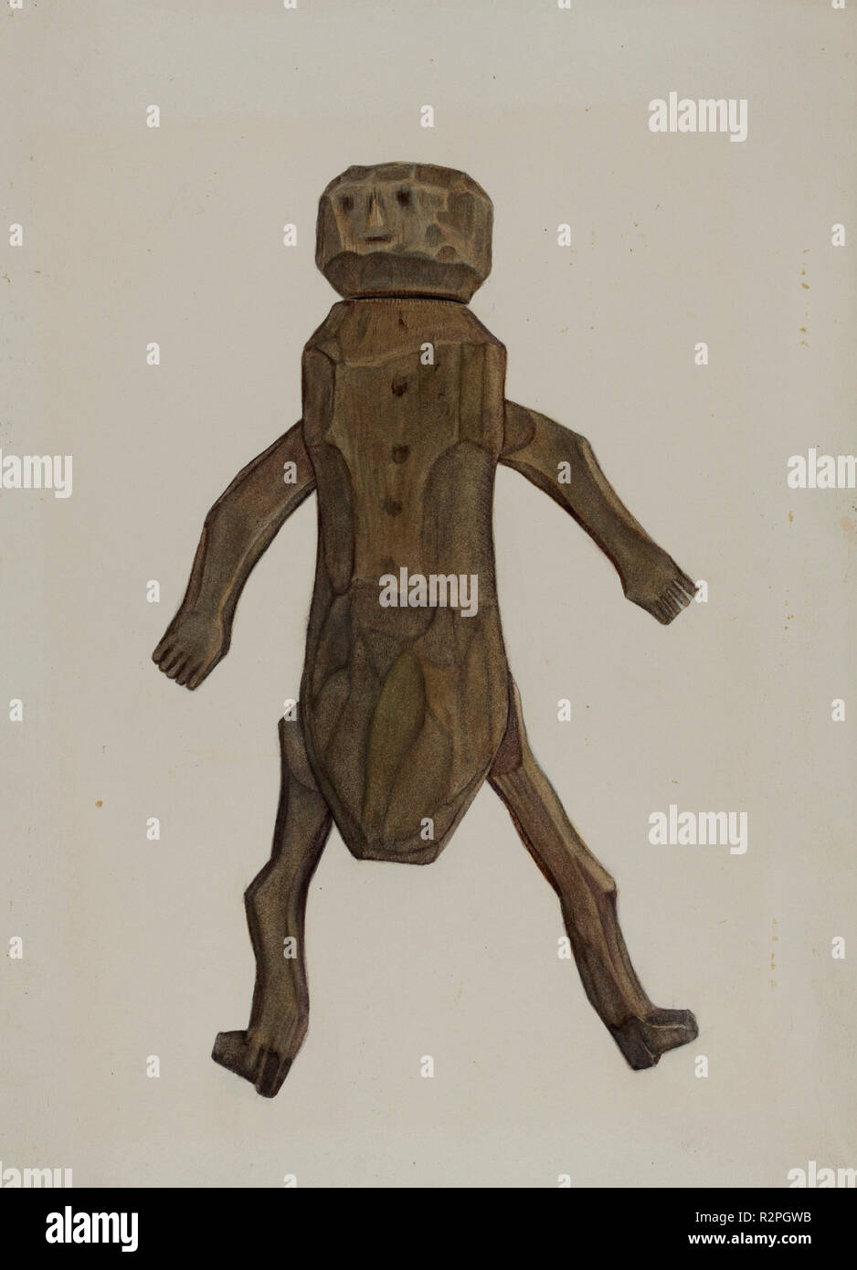 In legno intagliato bambola. Data: c. 1940. Dimensioni: complessivo: 32,1 x 22,4 cm (12 5/8 x 8 13/16 in.) originale IAD Oggetto: 12' alta. Medium: acquerello e grafite su carta. Museo: National Gallery of Art di Washington DC. Autore: Elmer R. Kottcamp. Foto Stock