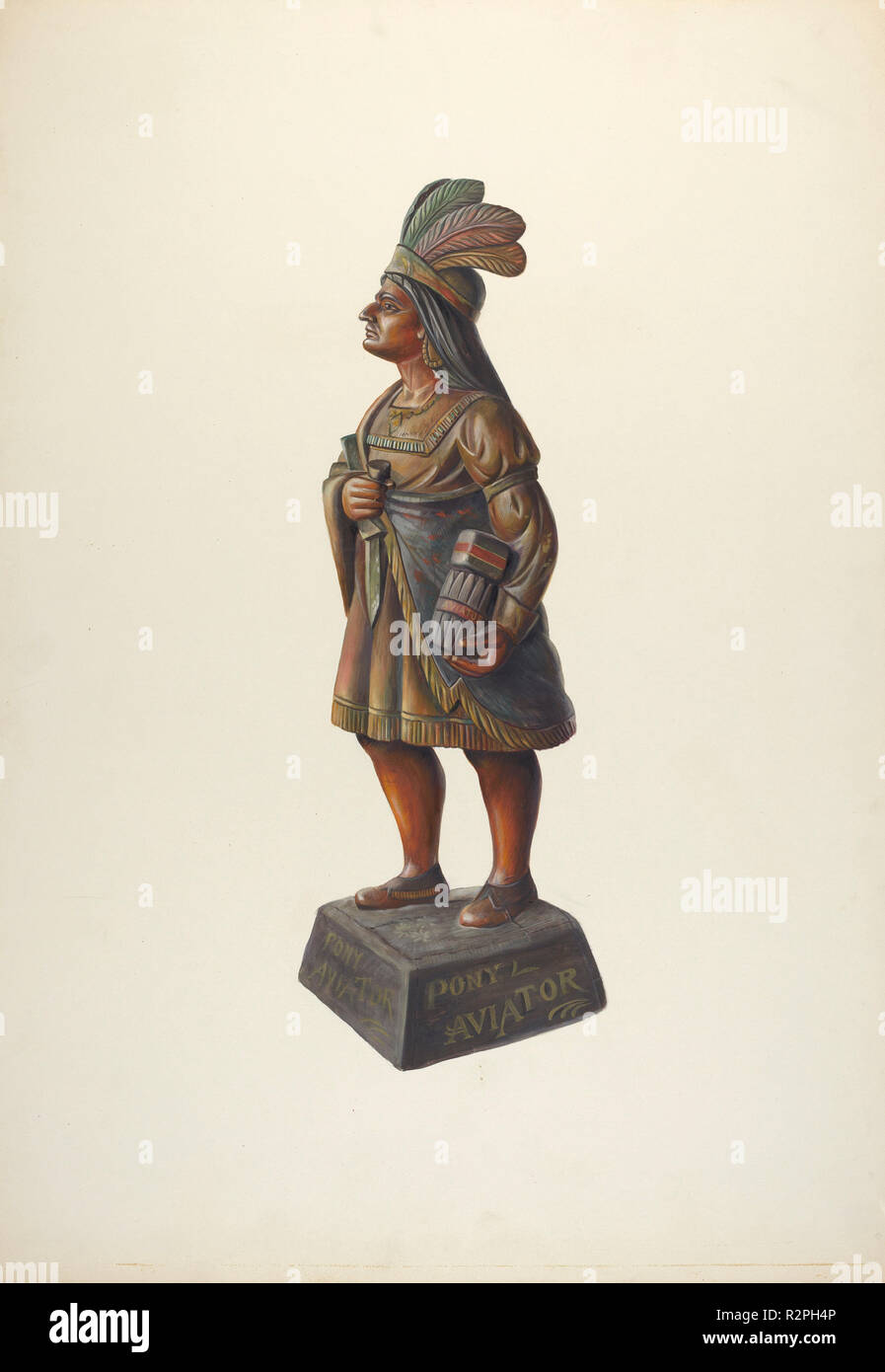 Cigar Store indiano. Data: c. 1937. Dimensioni: complessivo: 72,5 x 50,7 cm (28 9/16 x 19 15/16 in.) originale IAD Oggetto: 45' alta; 38' ampia. Medium: acquerello, tempera e grafite su cartone. Museo: National Gallery of Art di Washington DC. Autore: Walter Hochstrasser. Foto Stock