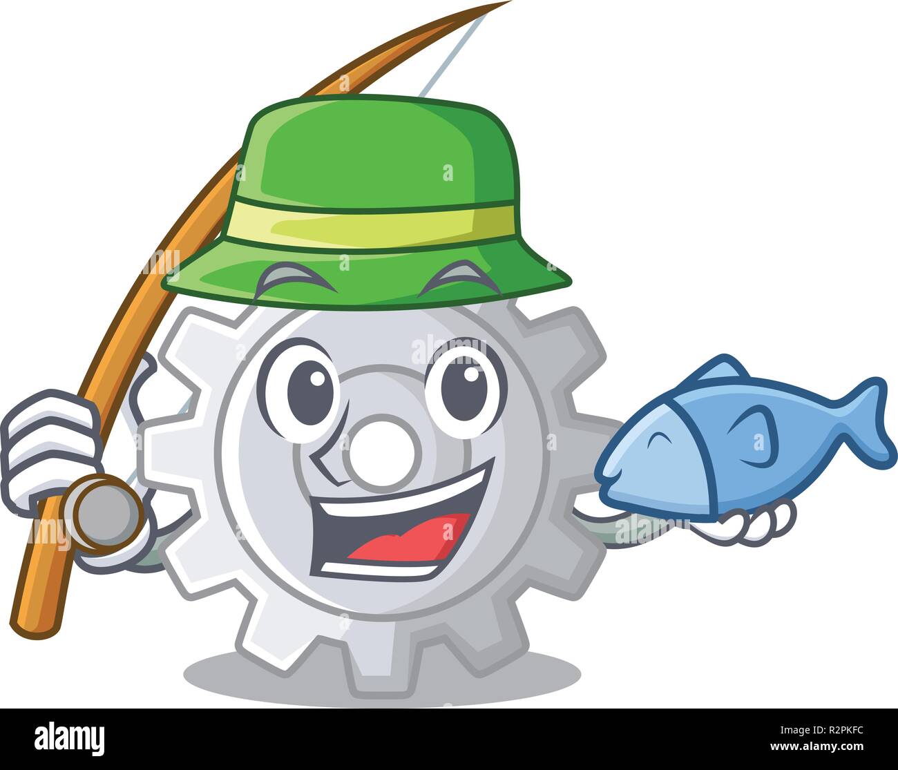 Attrezzi di pesca le impostazioni sul meccanismo di forma mascotte Illustrazione Vettoriale