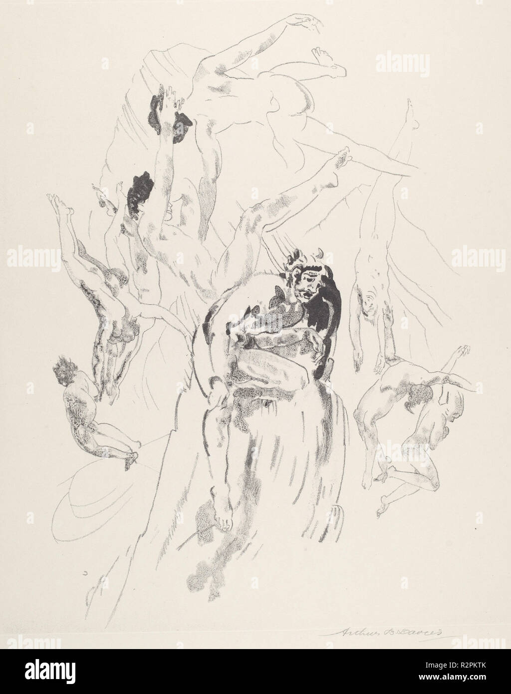 Gli uomini di uccelli. Data: 1919-1920. Dimensioni: immagine (irregolare): 41.28 32.39 × cm (16 1/4 × 12 3/4 in.) foglio: 56.04 x 37.47 cm (22 1/16 x 14 3/4 in.). Medium: litografia con lithotint in nero su carta intessuta. Museo: National Gallery of Art di Washington DC. Autore: Arthur B. Davies. Foto Stock